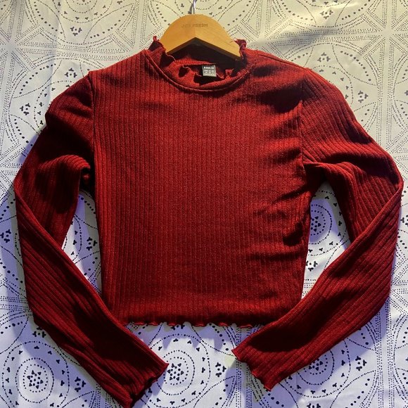 Maroon Rib-Knit Crop Top - Picture 1 of 1